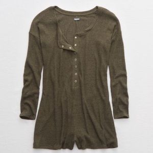 Ribbed Henley Oversized Sleep Romper